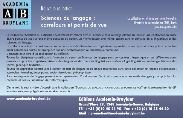 Nouvelle collection “Sciences du langage : carrefours et points de vue”