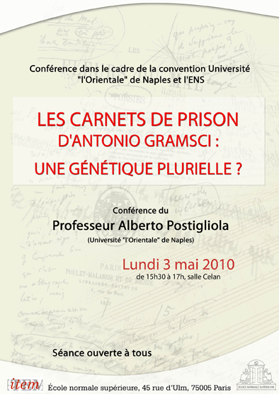 Alberto Postigliola : « Les carnets de Prison d’Antonio Gramsci : Une génétique plurielle? »