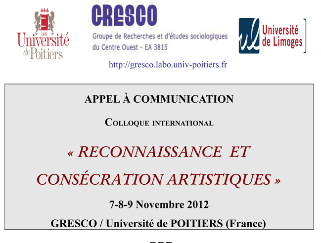 Appel à communication du colloque international « Reconnaissance et consécration artistique »