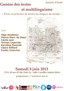 Genèse des textes et multilinguisme : « Ecrire en présence de toutes les langues du monde »