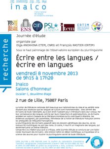 Journée d’études : « Écrire entre les langues / écrire en langues »