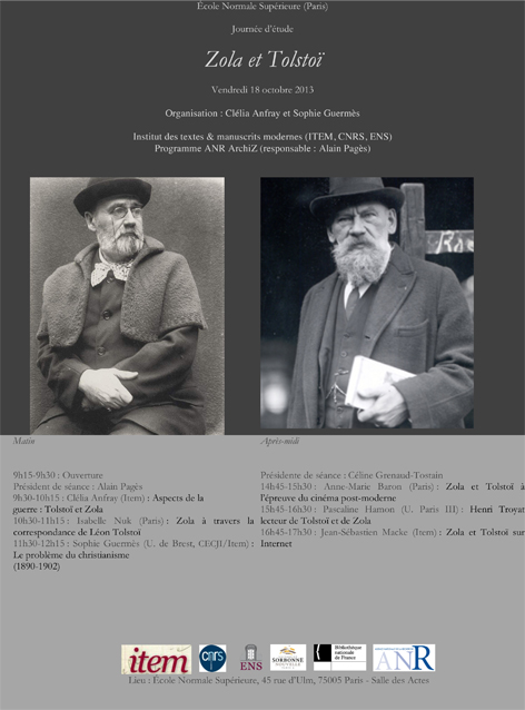 Journée d’étude : Zola et Tolstoï (2013)
