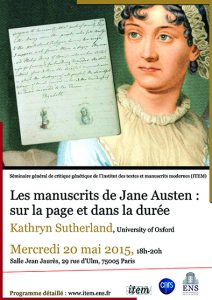 Séminaire général de l’ITEM. Kathryn Sutherland, « Les manuscrits de Jane Austen : sur la page et dans la durée »