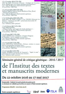 Séminaire général de critique génétique /2016-2017