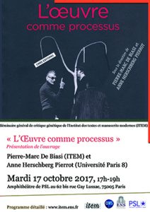 Pierre-Marc DE BIASI (ITEM), Anne HERSCHBERG PIERROT (Université Paris VIII) : « L’Œuvre comme processus »