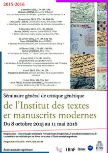 Séminaire général de critique génétique / 2015-2016