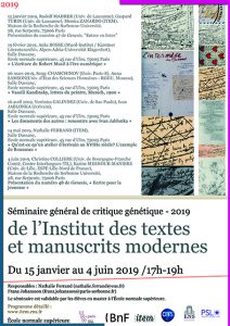 Séminaire général de critique génétique / 2018-2019