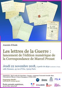 Journée d’étude « Les lettres de la Guerre : lancement de l’édition numérique de la Correspondance de Marcel Proust »