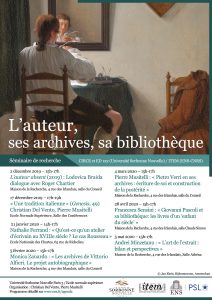 L’auteur, ses archives, sa bibliothèque /2019-2020