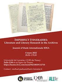 [Journée d’étude internationale] IMPERFECT ITINERARIES: Literature and Literary Research in the Archives