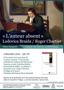 « L’auteur absent ». Conférence de Lodovica Braida et Roger Chartier