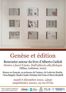 Genèse et édition. Rencontre autour du livre d’Alberto Cadioli