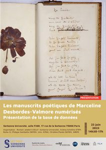 [Journée d’études] : Les manuscrits poétiques de Marceline Desbordes-Valmore. Présentation de la base de données