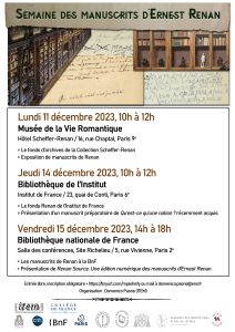 [COLLOQUE] Semaine des manuscrits d’Ernest Renan