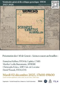 Emmylou Haffner (ITEM), Martha Cecilia Bustamante (SPHERE), Présentation du n° 60 de Genesis « Sciences exactes au brouillon »