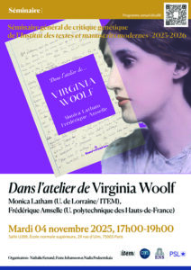 Monica Latham (U. de Lorraine/ITEM), Frédérique Amselle (U. polytechnique des Hauts-de-France), « Dans l’atelier de Virginia Woolf »