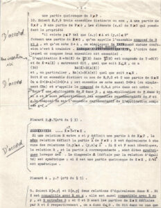 Placard corrigé du fascicule de résultats de théorie des ensembles (1939) de Bourbaki